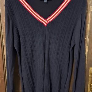 Women’s Tommy Hilfiger Navy V-Neck Sweater with Red Trim Size L